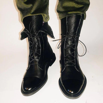 Botas mujer de cuero cordones frontales suela cómoda