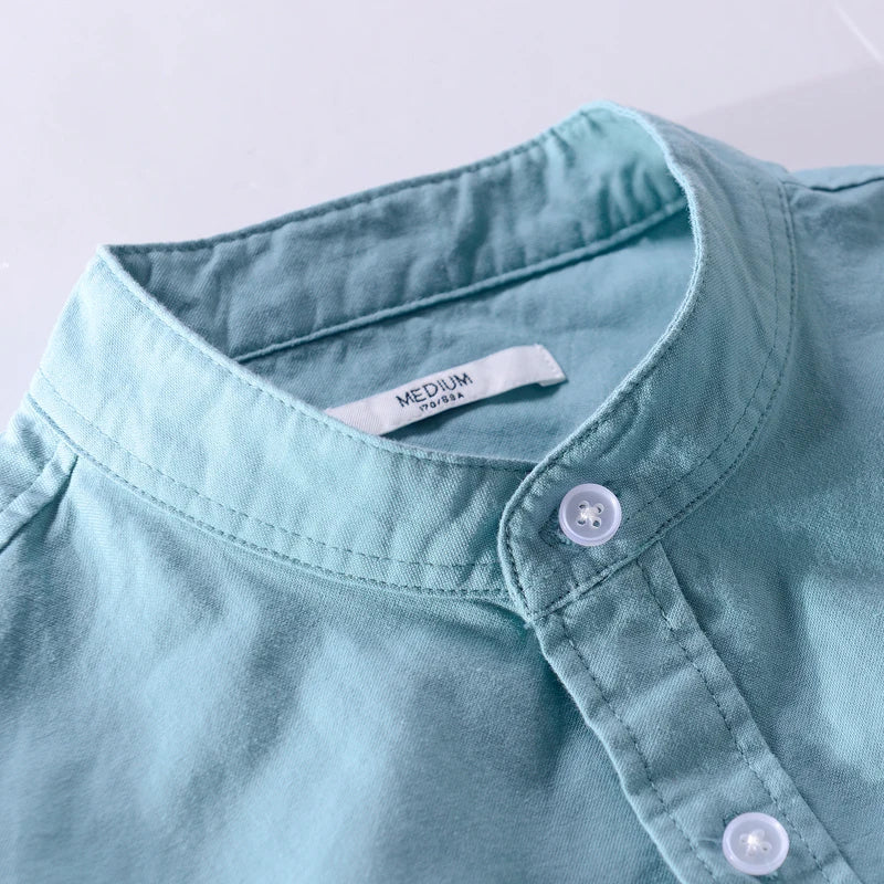 Camisa Hombre Algodón Cuello Mao Corte Recto