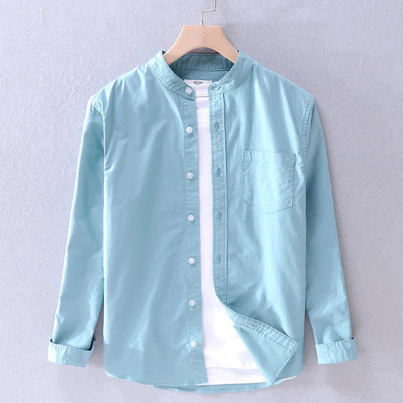 Camisa Hombre Algodón Cuello Mao Corte Recto