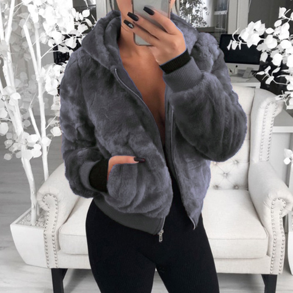 Chaqueta Mujer de Felpa con Cremallera Ajuste Regular