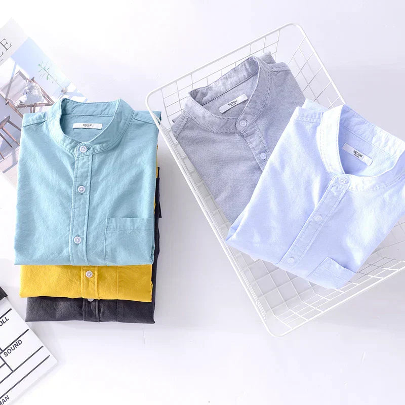 Camisa Hombre Algodón Cuello Mao Corte Recto