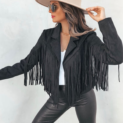 Chaqueta Mujer Antelina Flecos Estilo Western Corte Cropped