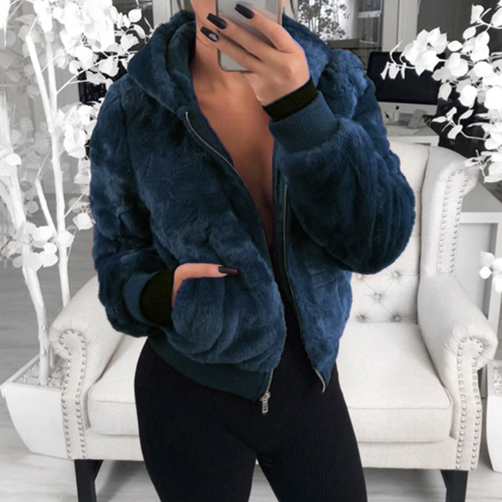 Chaqueta Mujer de Felpa con Cremallera Ajuste Regular