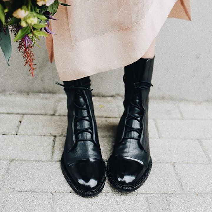 Botines Mujer de Cuero con Cordones Ajuste Clasico