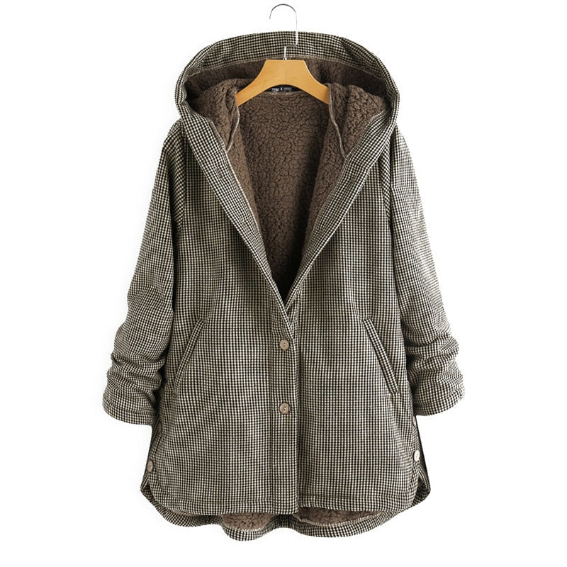 Chaqueta Mujer con Capucha Forro de Fleece Cuadros - Mavetta