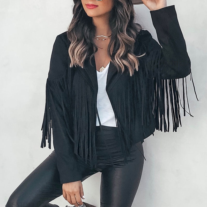 Chaqueta Mujer Antelina Flecos Estilo Western Corte Cropped