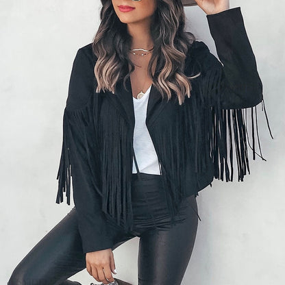 Chaqueta Mujer Antelina Flecos Estilo Western Corte Cropped