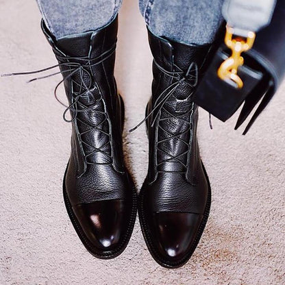 Botines Mujer de Cuero con Cordones Ajuste Clasico
