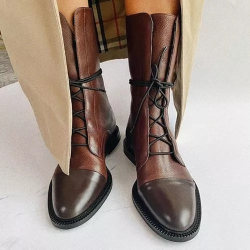 Botines Mujer de Cuero con Cordones Ajuste Clasico
