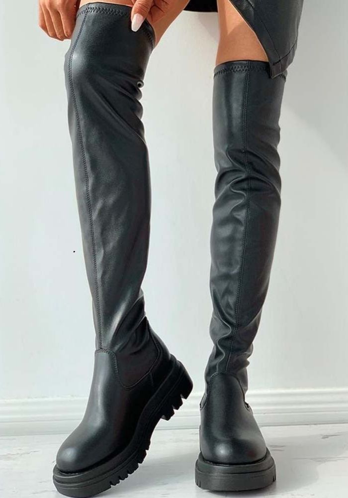 Botas Mujer de Cuero Sobre la Rodilla Ajuste Elegante
