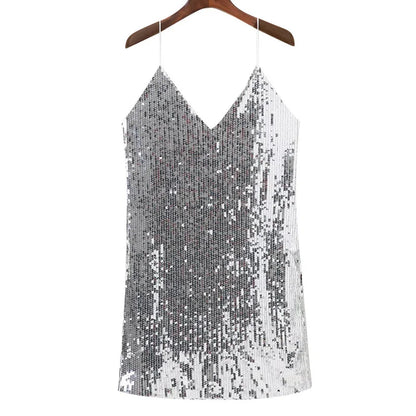 Vestido corto Mujer con Lentejuelas Escote en V profundo