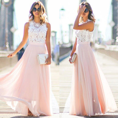 Vestido maxi mujer de encaje y falda evasé formal
