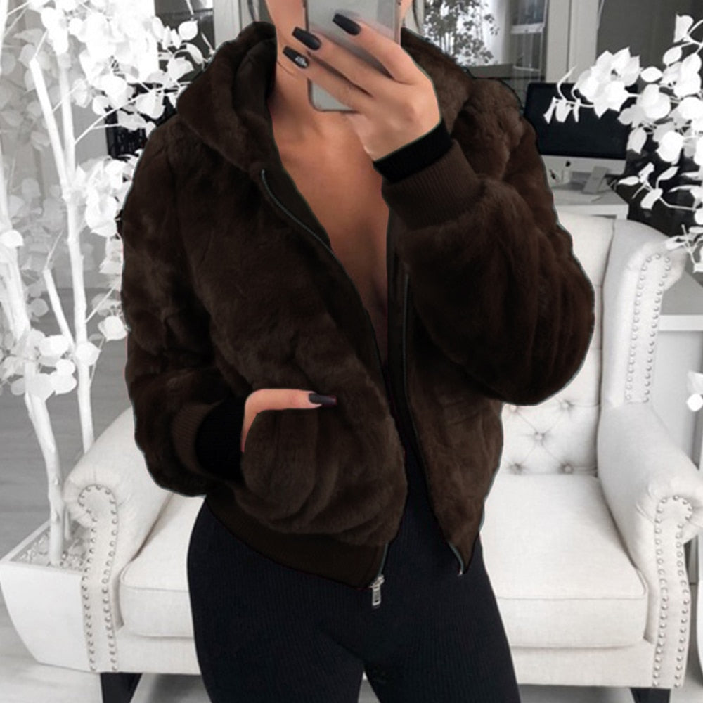 Chaqueta Mujer de Felpa con Cremallera Ajuste Regular