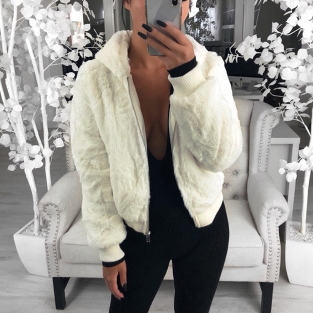 Chaqueta Mujer de Felpa con Cremallera Ajuste Regular