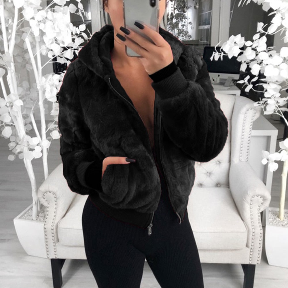 Chaqueta Mujer de Felpa con Cremallera Ajuste Regular