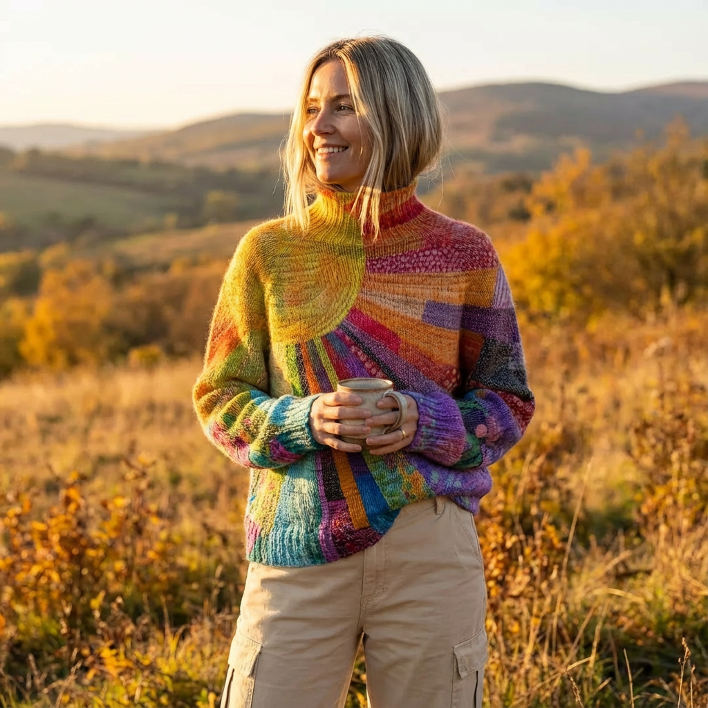 Suéter Mujer Cuello Alto Diseño Arcoíris