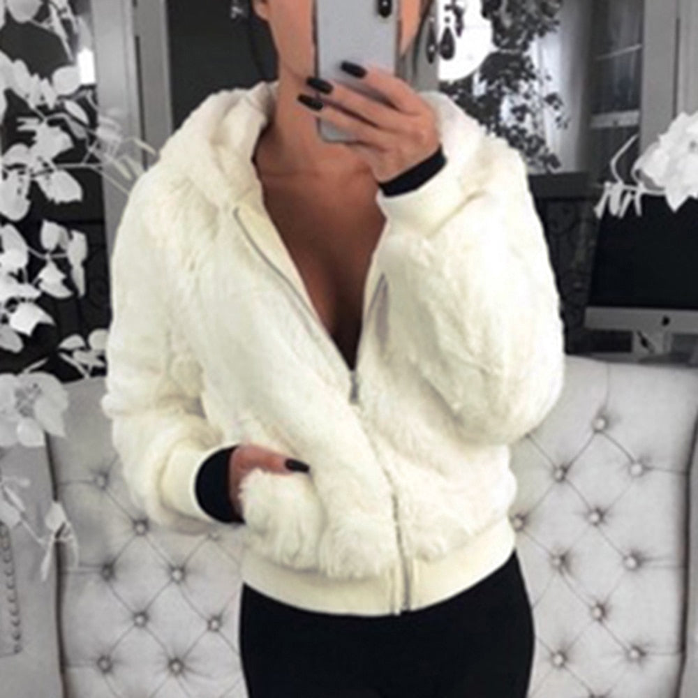 Chaqueta Mujer de Felpa con Cremallera Ajuste Regular