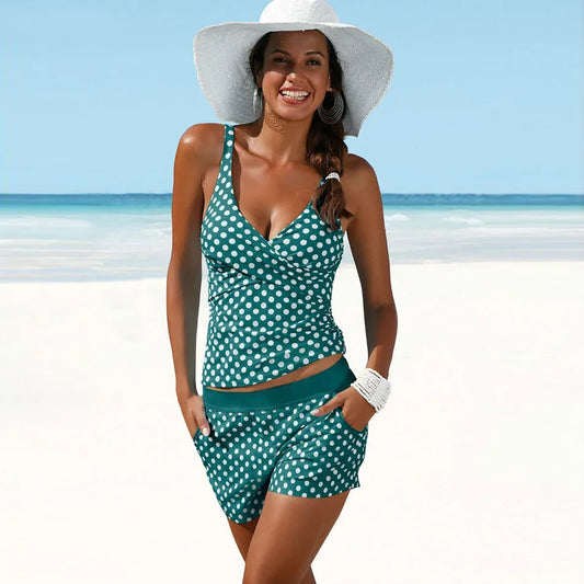 Conjunto tankini mujer con tirantes y estampado de lunares - Mavetta