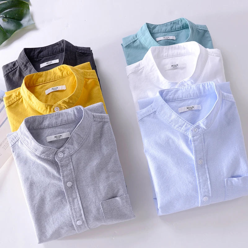 Camisa Hombre Algodón Cuello Mao Corte Recto