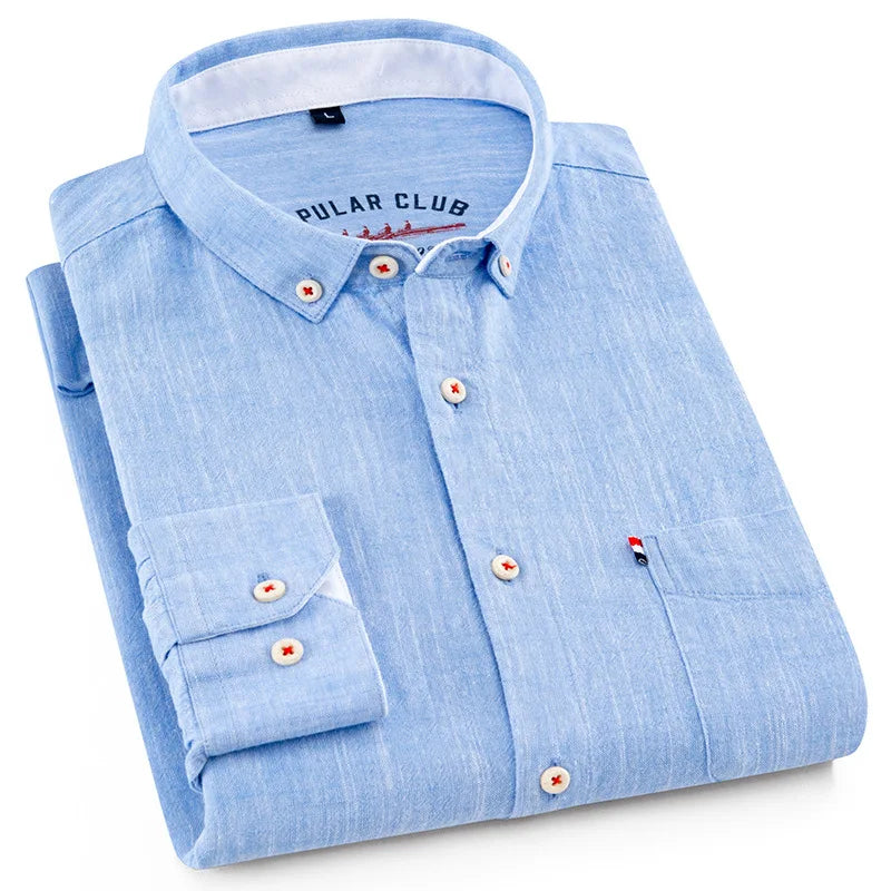 Camisa Hombre de Lino Tejido Ligero Botones Frontales