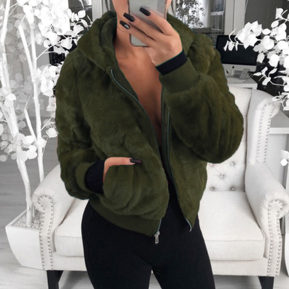 Chaqueta Mujer de Felpa con Cremallera Ajuste Regular