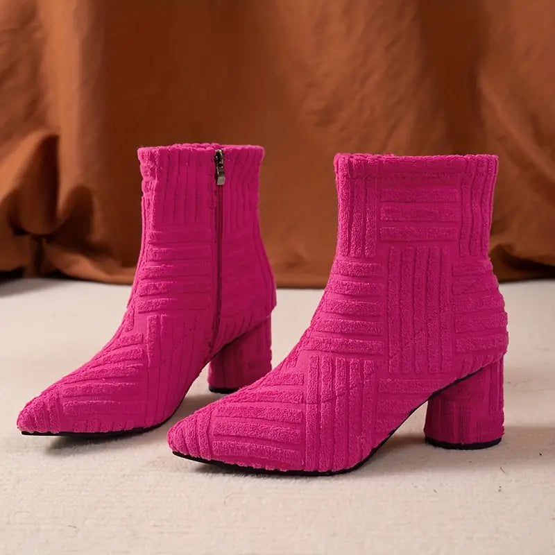 Botines Mujer de Tacón Grueso Diseño Monocromático