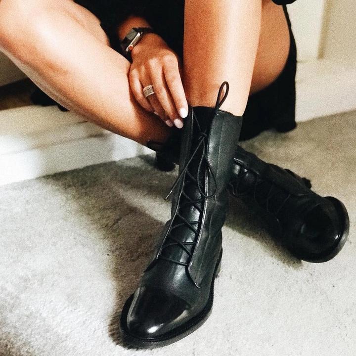Botines Mujer de Cuero con Cordones Ajuste Clasico