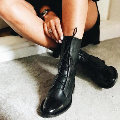 Botines Mujer de Cuero con Cordones Ajuste Clasico