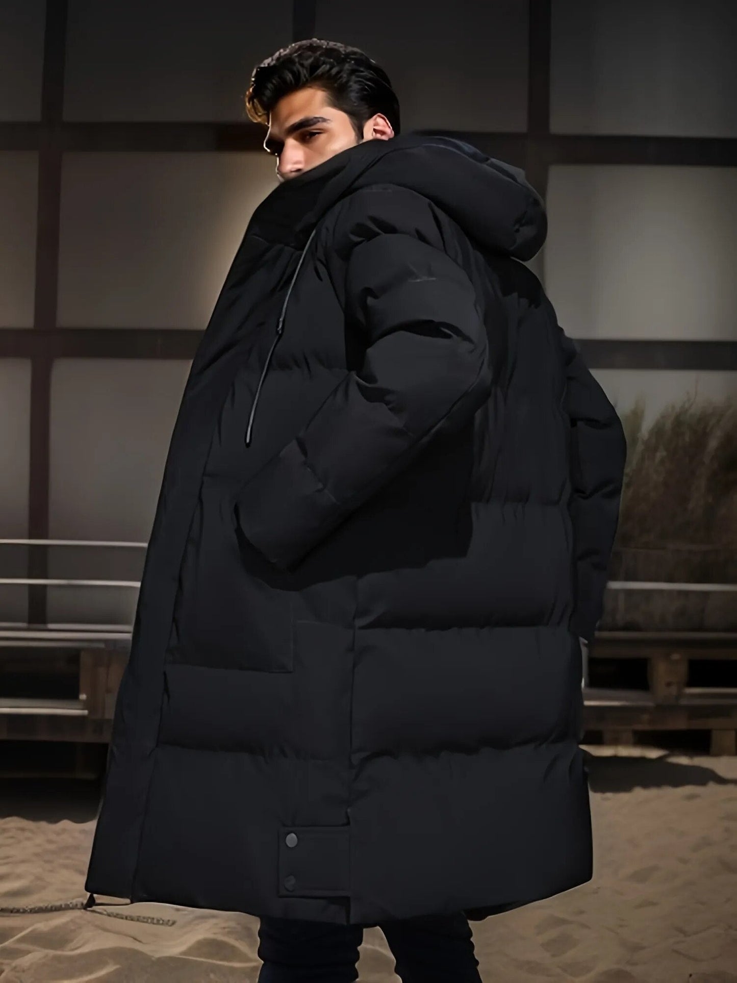 Abrigo Largo Hombre Invierno con Capucha