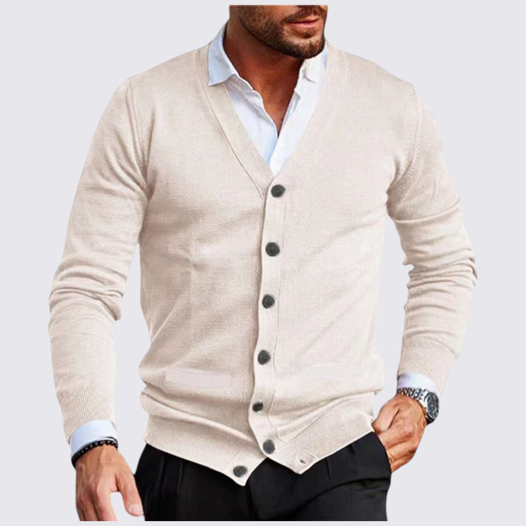 Chaqueta punto hombre cuello en V cierre botones corte entallado