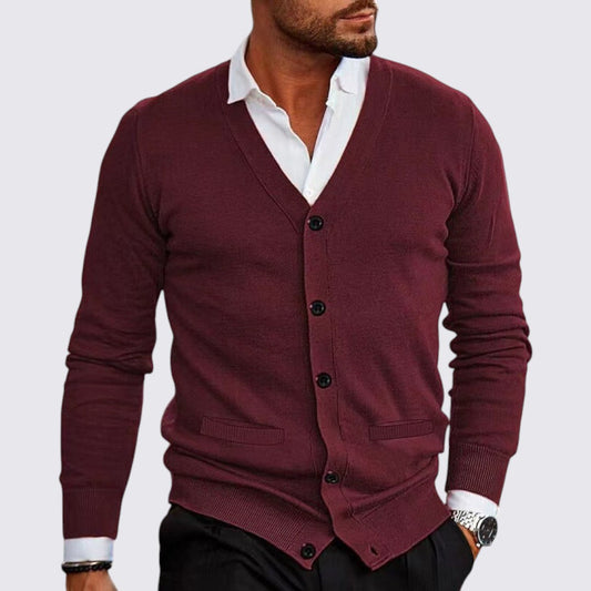 Chaqueta punto hombre cuello en V cierre botones corte entallado - Mavetta
