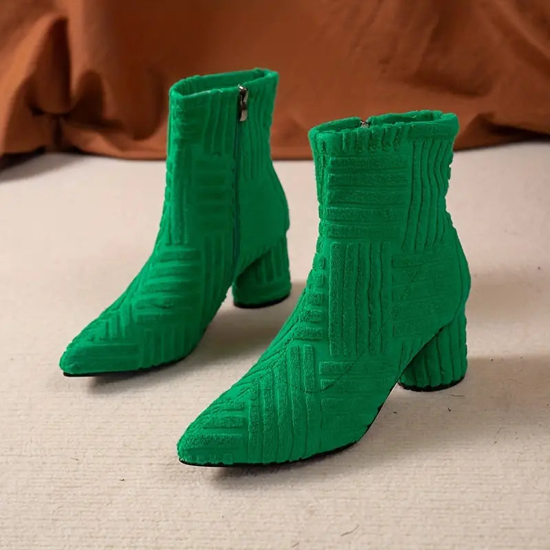 Botines Mujer de Tacón Grueso Diseño Monocromático