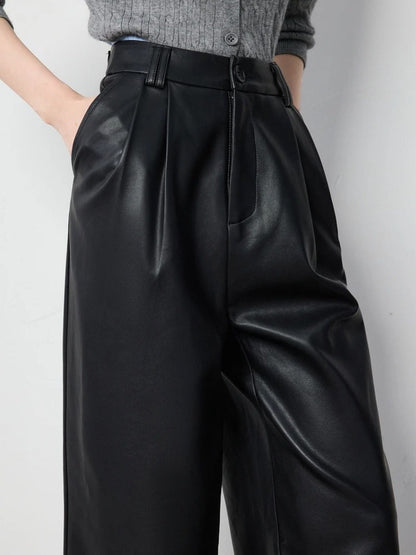 Pantalón Mujer Talle Alto Pierna Ancha Pliegue Marcado