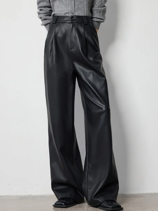 Pantalón Mujer Talle Alto Pierna Ancha Pliegue Marcado - Mavetta
