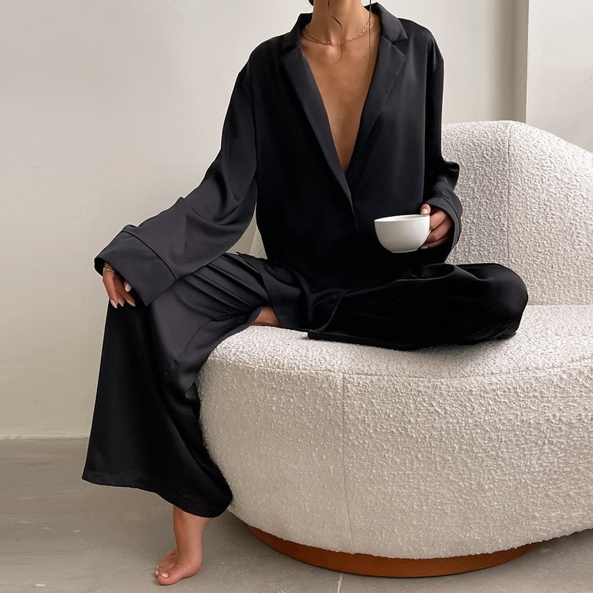 Pijama Mujer de Satén Dos Piezas Oversize