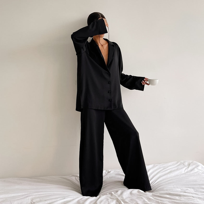 Pijama Mujer de Satén Dos Piezas Oversize