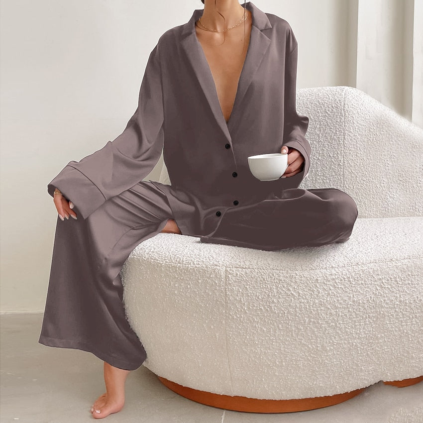 Pijama Mujer de Satén Dos Piezas Oversize