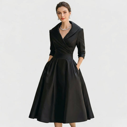 Vestido Midi Mujer Cruzado Cuello Solapa Vuelo - Mavetta