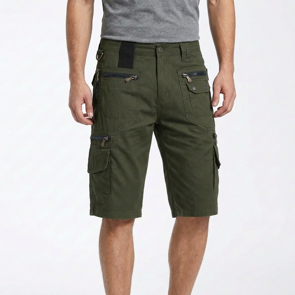 Bermudas Cargo Hombre Algodón Bolsillos Multiples Anilla Metalica