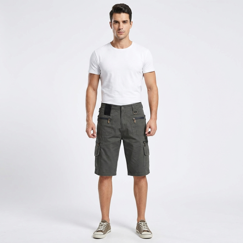 Bermudas Cargo Hombre Algodón Bolsillos Multiples Anilla Metalica - Mavetta