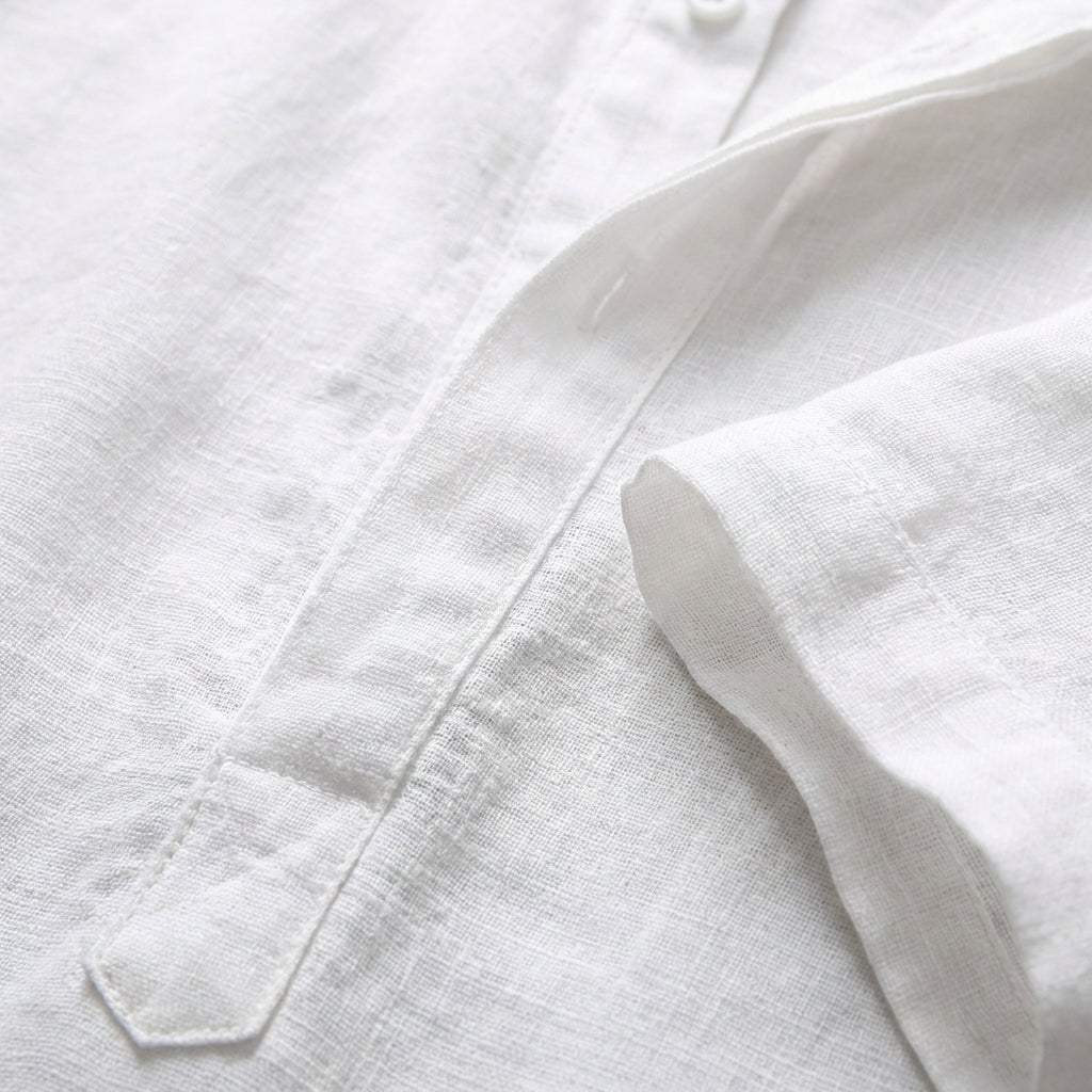 Camisa Henley Hombre Algodón Cuello Mao Manga Remangada