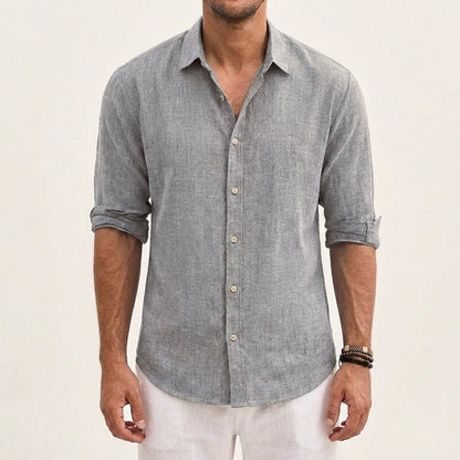 Camisa Hombre Algodón Cuello Clásico Manga Enrollada Casual