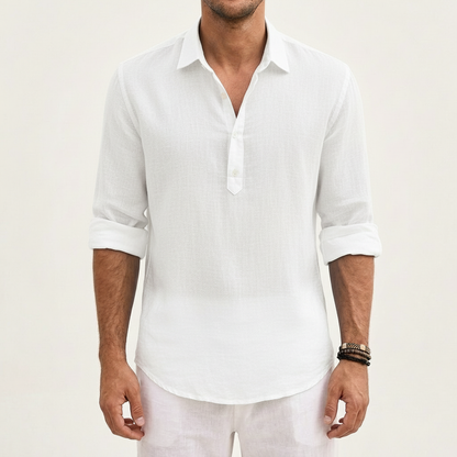 Camisa Hombre Algodón Cuello Clásico Manga Enrollada Casual