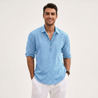 Camisa Hombre Algodón Cuello Clásico Manga Enrollada Casual - Mavetta
