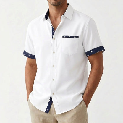 Camisa Hombre Manga Corta Algodón Cuello Clásico Ajuste Regular
