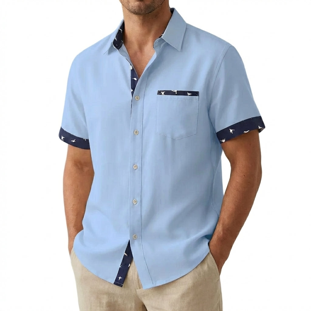 Camisa Hombre Manga Corta Algodón Cuello Clásico Ajuste Regular