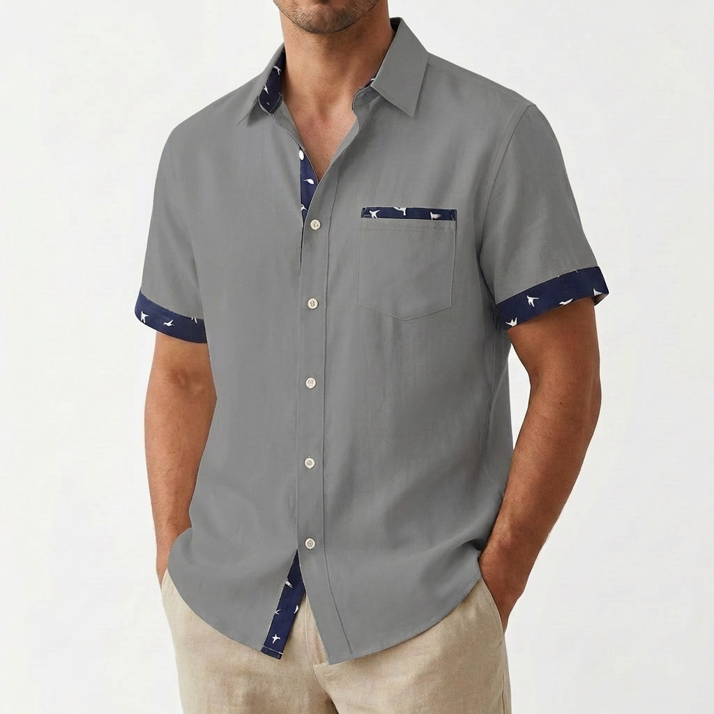 Camisa Hombre Manga Corta Algodón Cuello Clásico Ajuste Regular