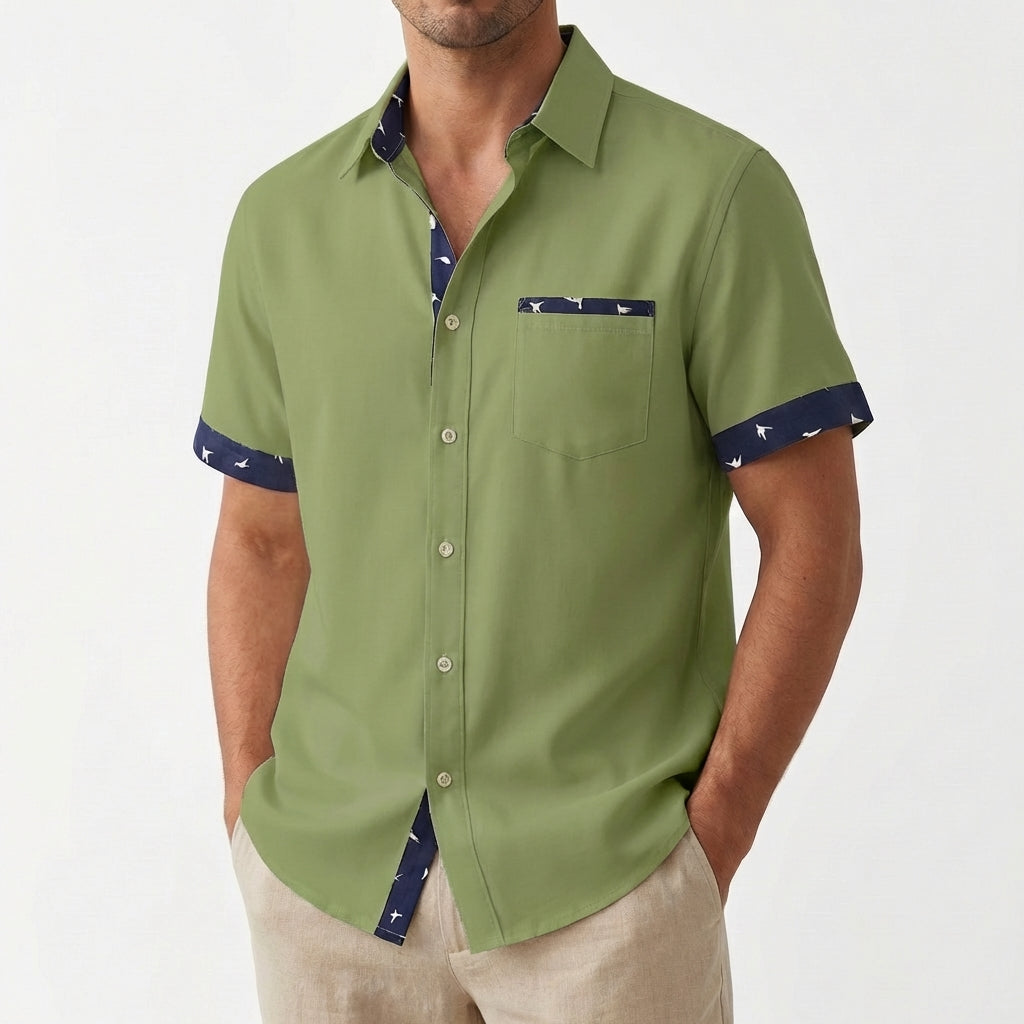 Camisa Hombre Manga Corta Algodón Cuello Clásico Ajuste Regular