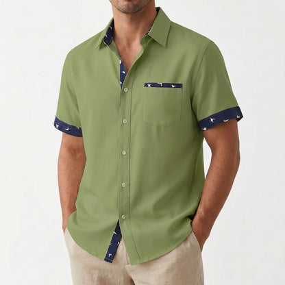 Camisa Hombre Manga Corta Algodón Cuello Clásico Ajuste Regular