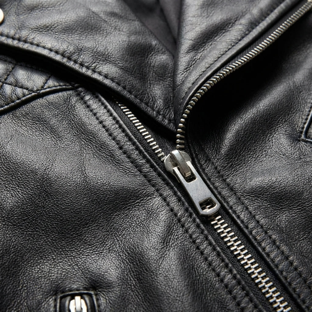 Chaqueta Biker Hombre con Cremallera y Cuero